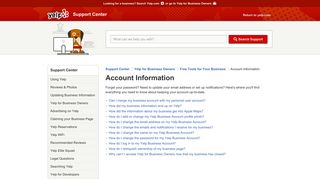 Account Information | Support Center | Yelp