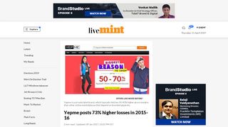 Yepme posts 73% higher losses in 2015-16 - Livemint