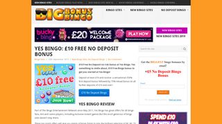 Yes Bingo: £10 Free No Deposit Bonus - Big Bonus Bingo Sites