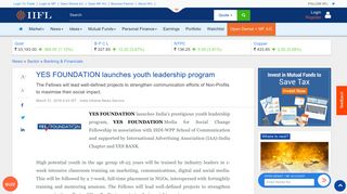 YES FOUNDATION launches youth leadership program - IndiaInfoline