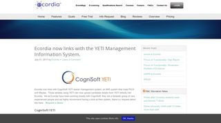 Ecordia now links with the YETI Management Information System ...