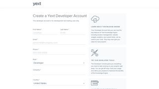 Developer Account Signup - Yext