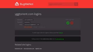 yggtorrent.com passwords - BugMeNot