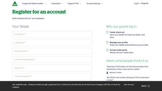 Register for an account | YHA