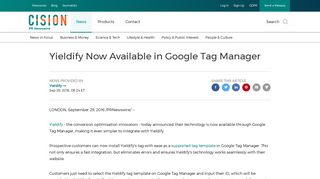 Yieldify Now Available in Google Tag Manager - PR Newswire