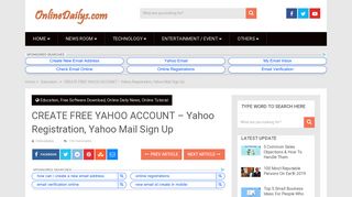 CREATE FREE YAHOO ACCOUNT - Yahoo Registration, Yahoo Mail ...