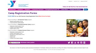 Camp Registration Forms - YMCA of Metropolitan Washington