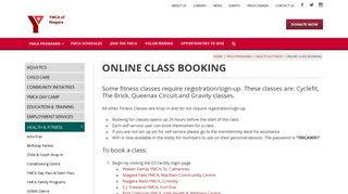 Online Fitness Class Booking - YMCA of Niagara
