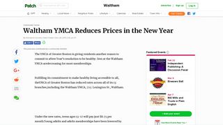 Waltham YMCA Reduces Prices in the New Year | Waltham, MA Patch
