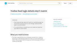 Yodlee feed login details don't match - Xero Central
