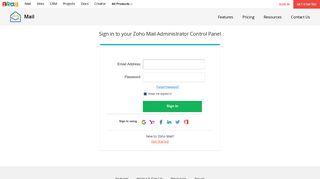 CPanel Login Page for Zoho Mail