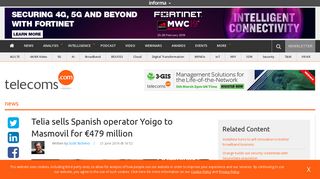 Telia sells Spanish operator Yoigo to Masmovil for €479 million ...