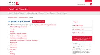 AQ/ABQ/PQP Courses View Instructors - York University