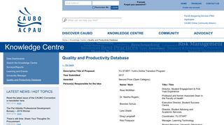 YU START - Quality and Productivity Database – CAUBO