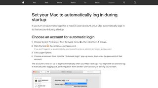 Set your Mac to automatically log in during startup - Apple Support