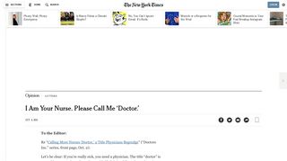 I Am Your Nurse. Please Call Me 'Doctor.' - The New York Times