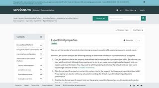 Export limit properties | ServiceNow Docs
