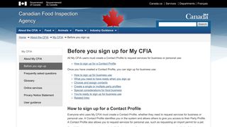 Before you sign up for My CFIA - Canadian Food Inspection Agency