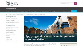 Applying and payments - Accommodation, University of York