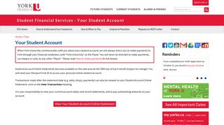 Your Student Account | Student Financial Services | York University