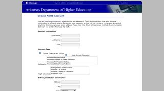 ADHE - Create Account - Arkansas