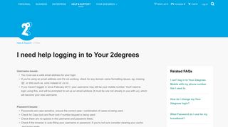 I need help logging in to Your 2degrees - FAQs