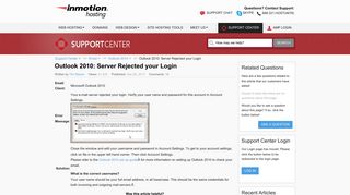 Outlook 2010: Server Rejected your Login | InMotion Hosting