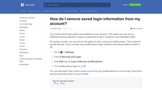 How do I remove saved login information from my account? - Facebook