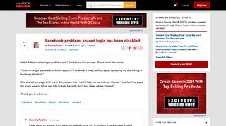 Facebook problem: shared login has been disabled | Warrior Forum ...