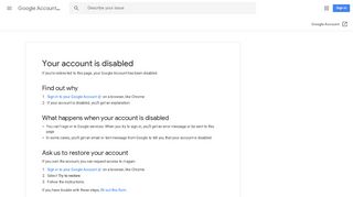 Your account is disabled - Google Account Help - Google Support