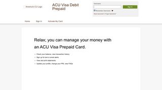 ACU Visa Debit Prepaid - Home Page - visaprepaidprocessing.com