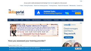 Have you assessed your training provider? | Skills Portal