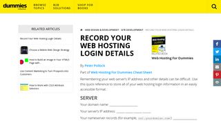 Record Your Web Hosting Login Details - dummies