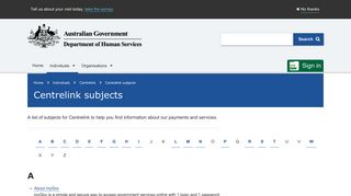 Centrelink subjects - Australian Government Department of Human ...