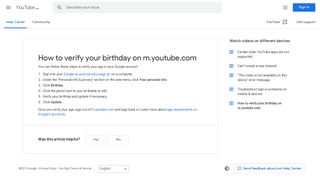 How to verify your birthday on m.youtube.com - YouTube Help