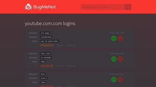 youtube.com.com passwords - BugMeNot