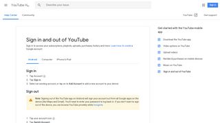 Sign in and out of YouTube - Android - YouTube Help - Google Support