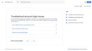 Troubleshoot account login issues - YouTube TV Help - Google Support