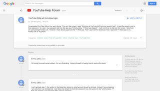 YouTube Kids will not allow login. - Google Product Forums
