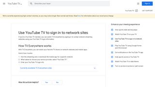 Use YouTube TV to sign in to network sites - YouTube TV Help