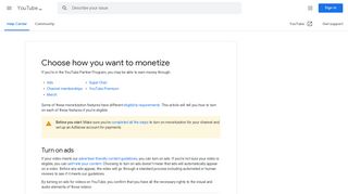 Choose how you want to monetize - YouTube Help - Google Support
