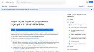 Sign up for AdSense via YouTube - AdSense Help - Google Support