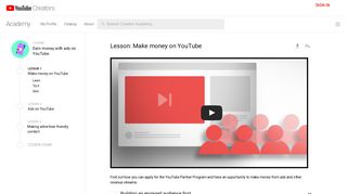 Earn Money With YouTube - Creator Academy YouTube - YouTube