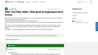 after YouTube video, Vista goes to login/password screen ...