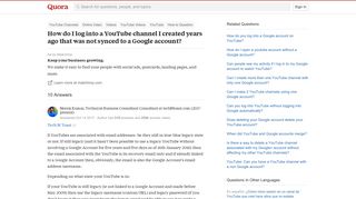 How to log into a YouTube channel I created years ago that was not ...