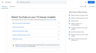 Watch YouTube on your TV (newer models) - YouTube Help