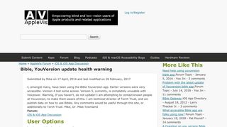 Bible, YouVersion update health warning | AppleVis