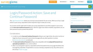 Login/Password Action: Save and Continue Password | SurveyGizmo ...