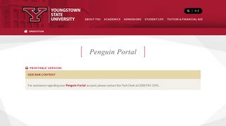 Penguin Portal | Youngstown State University - YSU.edu
