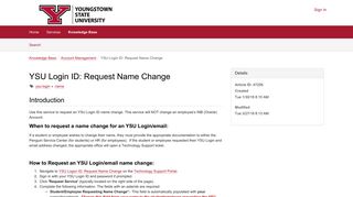 Article - YSU Login ID: Request Name ... - TeamDynamix